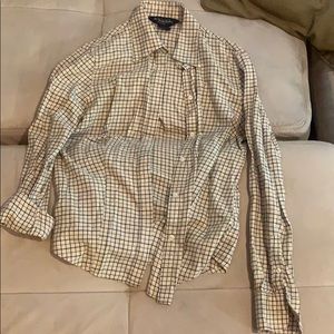 Tan plaid collared brooks brothers button down